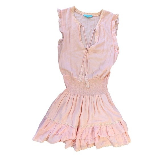 Melissa Odabash Women's Skyler Beach Dress Pink Smocked Waist Tassel Mini- S - Picture 3 of 9
